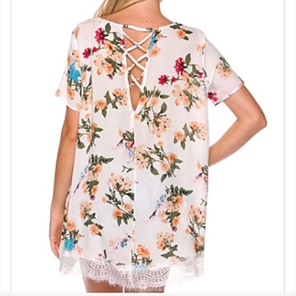 📍SALE Boho Relaxed Flowy Lace Hem Tunic Top SML - Picture 4 of 5